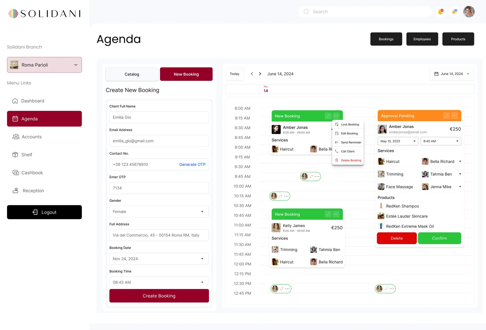 Agenda & booking management