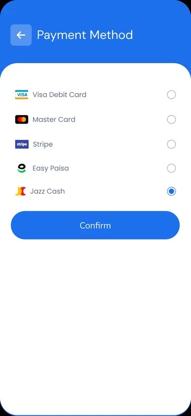 Driver app payment methods: cards, Stripe and local mobile wallets.